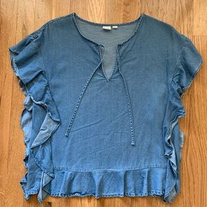 GAP cascade ruffle sleeve denim top